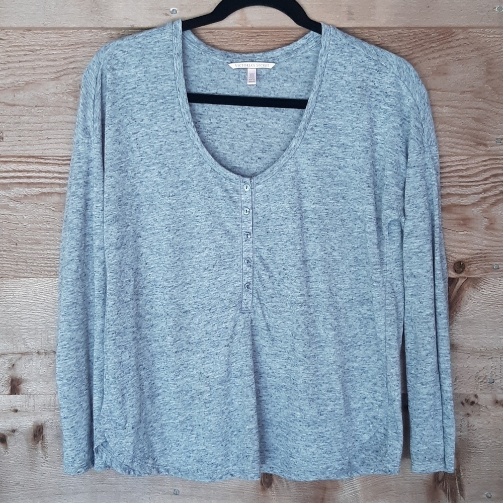 Victoria's Secret Gray Henley PJ Top Size Medium